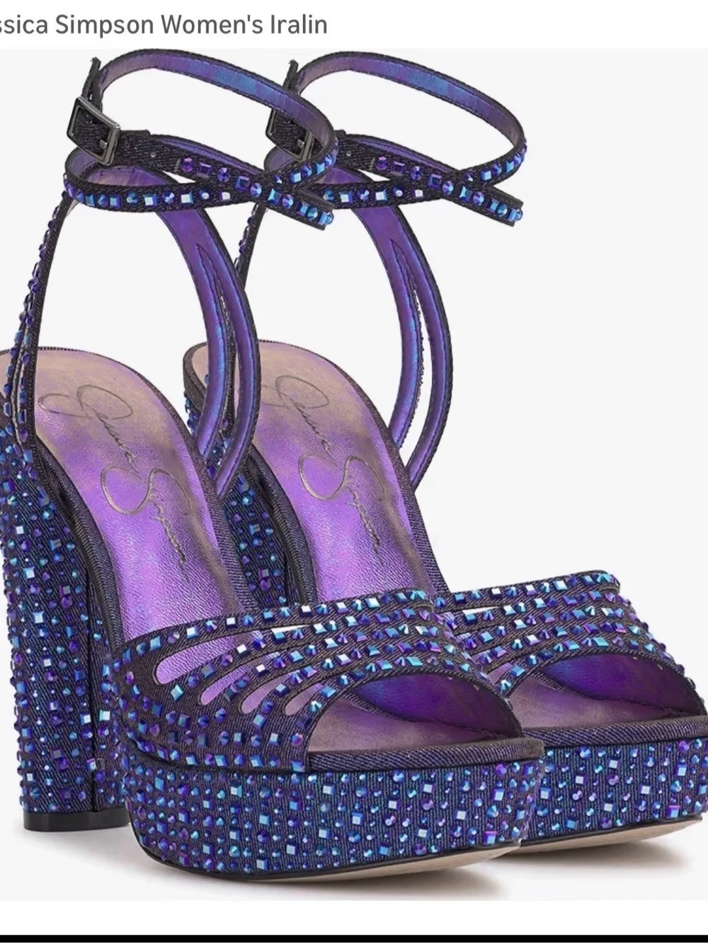 Jessica Simpson Midnight Blue Rhinestone Ankle Strap Platform Heels Sandals 9.5M